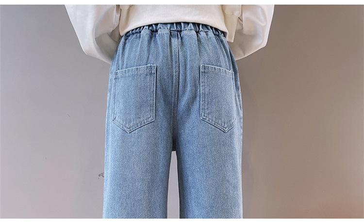 Toddler Kids Girls Jeans 2022 Spring Loose Straight Wide-Leg Denim Pants Children Ruffle Waist Trousers Teenag Girl Leggings 13Y