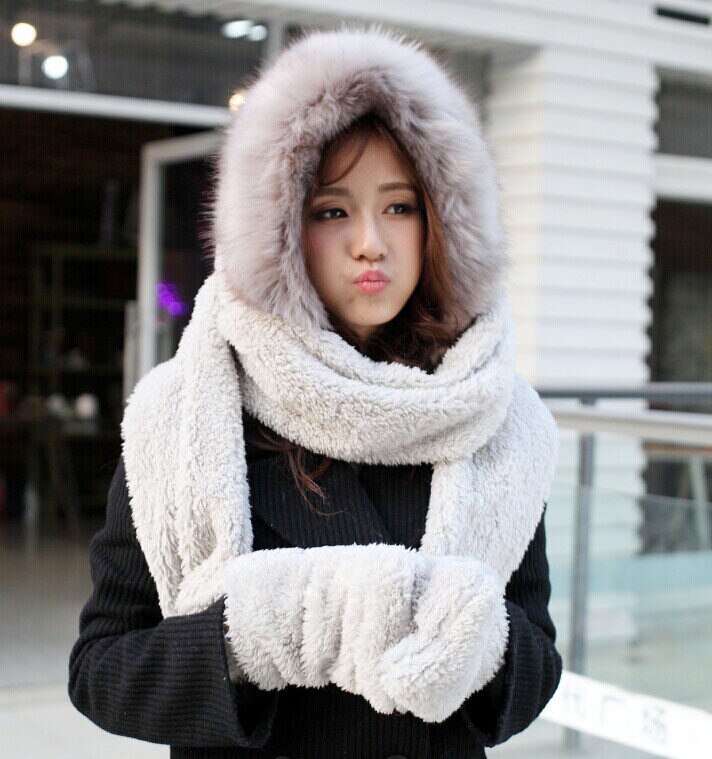 Pretty Sweet Hats Sets With Scarf Glove Winter Women Cute Girl Beautiful Cotton Velvet Caps: color 9