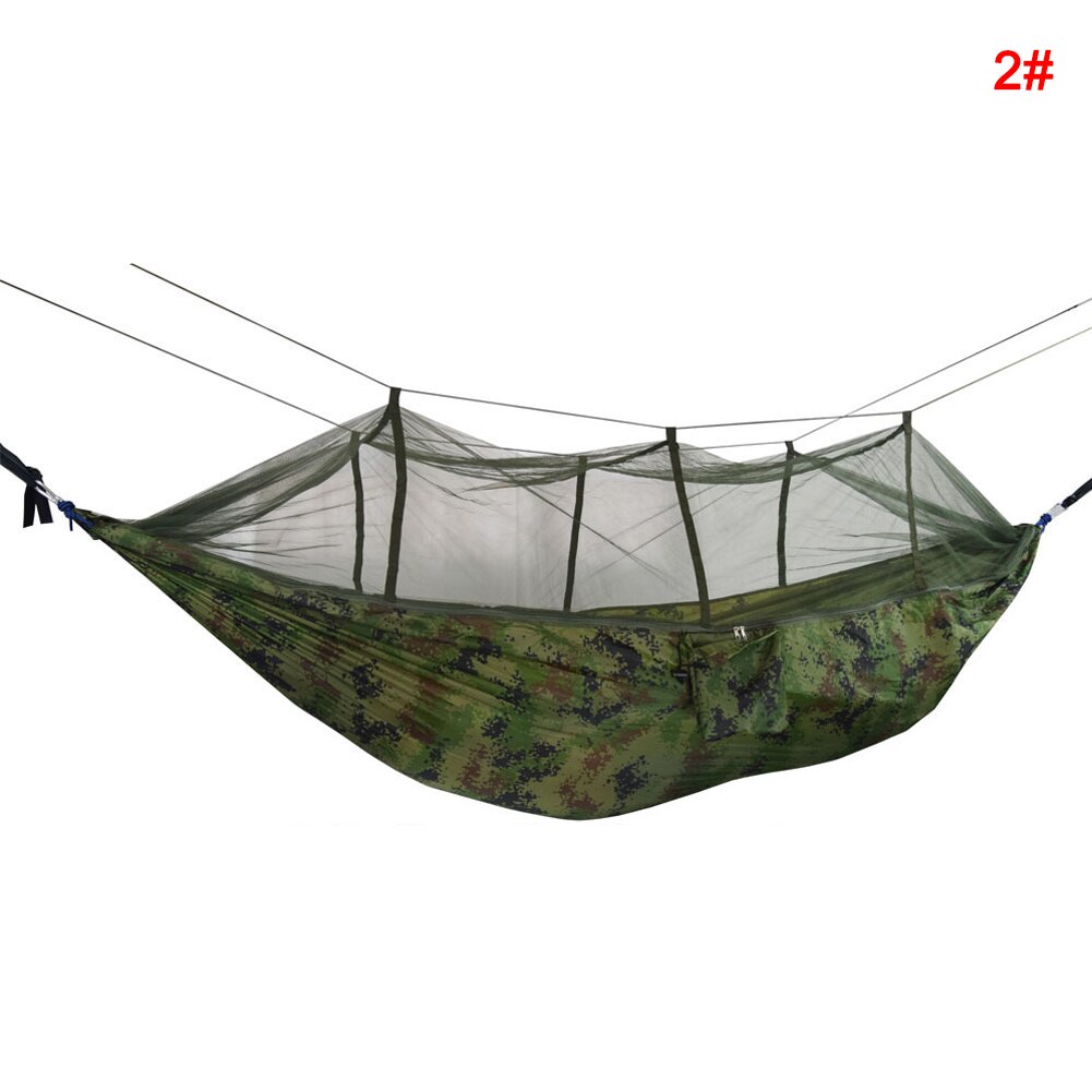 Bærbar dobbeltgynge hængekøje nylonseng med myggenet til campingvandring  x85: Camouflage