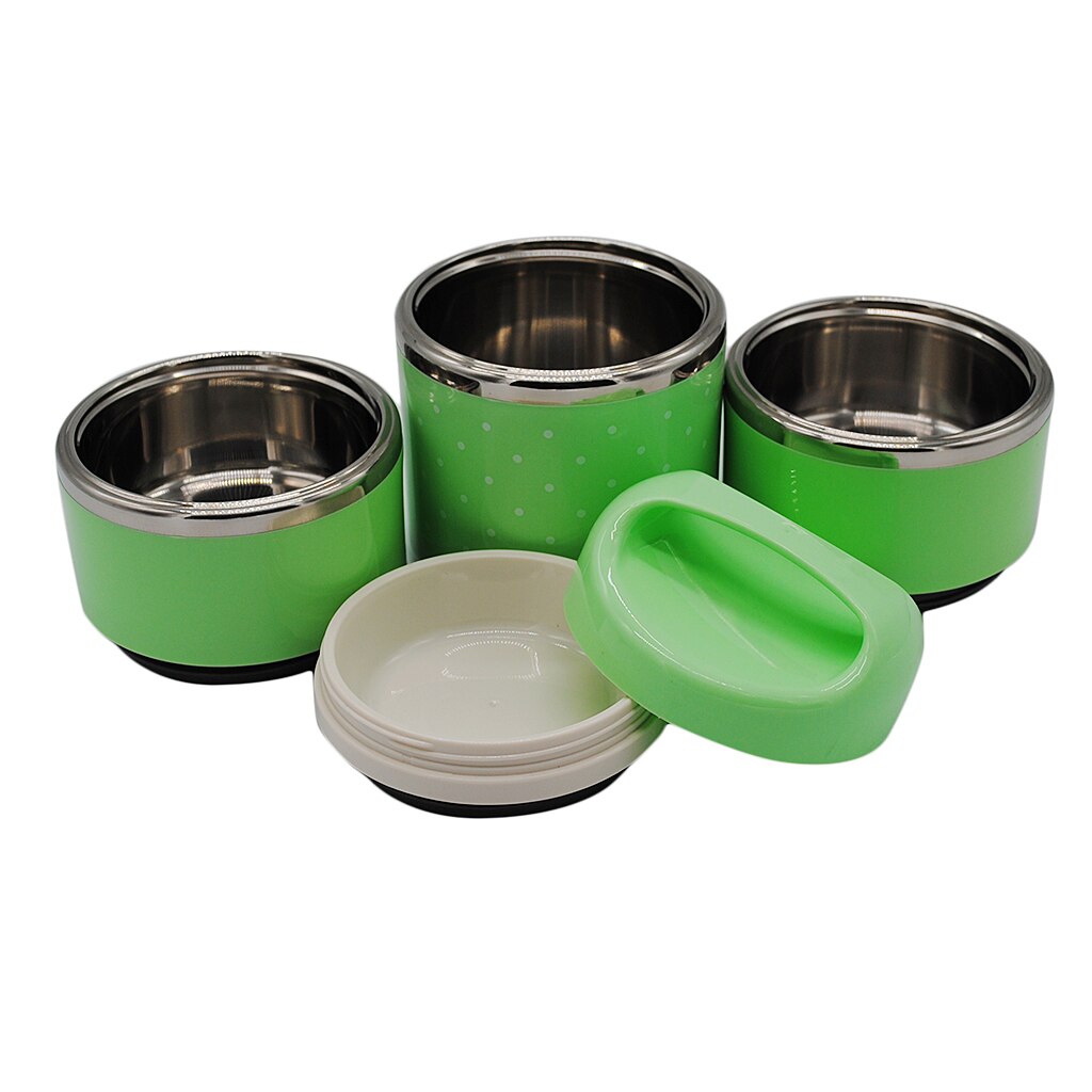 Stainless Steel Thermal Insulated Lunch Box Bento Food Container: 3 Tier Green