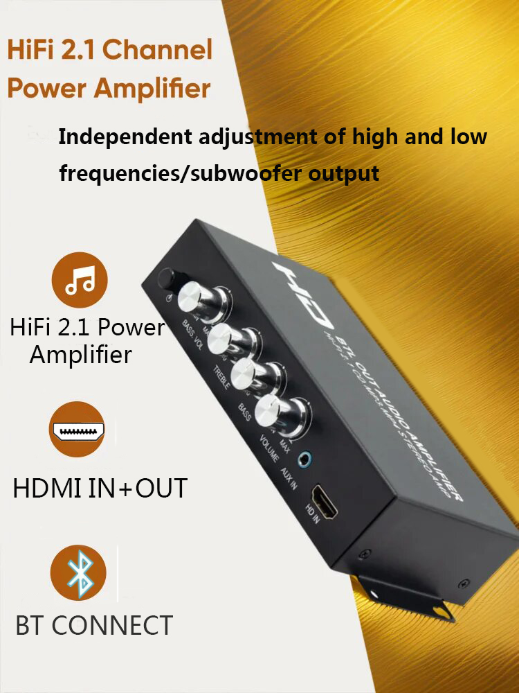 Wzmacniacz audio 80Wx2 Subwoofer HI-FI 2.1CH Audio RCA AUX HDMI Wzmacniacz Stereo Basowy Dźwięk Basowy MP3 Wzmacniacz Samochodowy