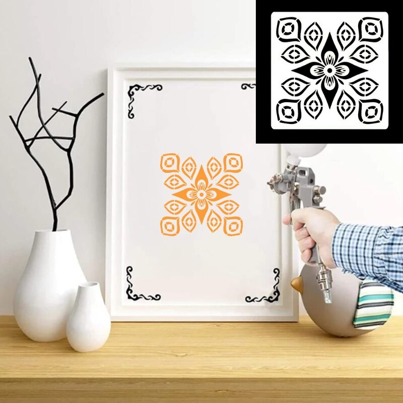 Plantillas de Mandala para pintar, 15x15cm, DIY, para dibujo, álbum de recortes, plantilla de pared, para azulejos de suelo de madera, plantilla de Arte de tela, 16 unids/set por juego