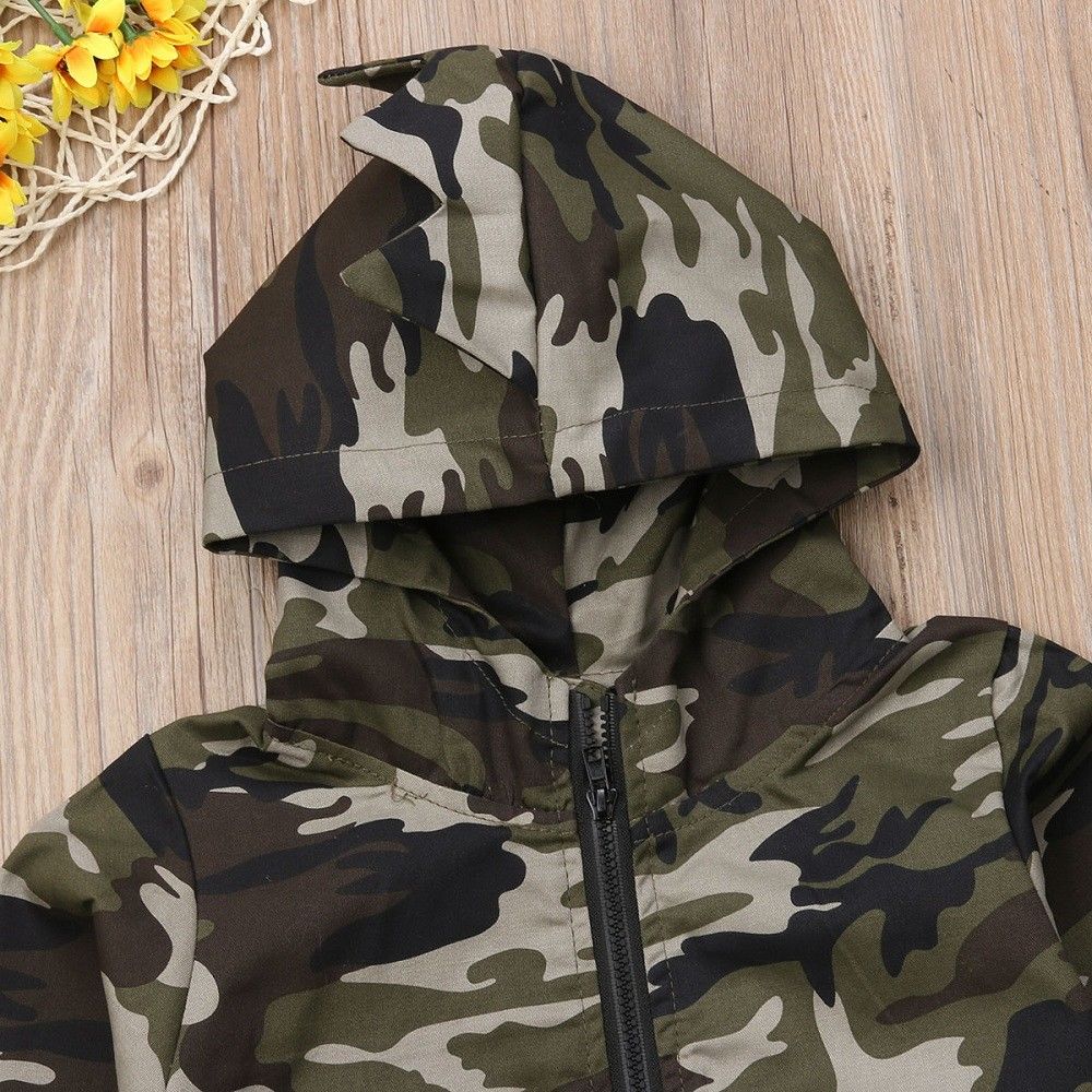 Cathery camo toddler børn baby drenge dinosaur lynlås frakke hoodie top hætteklædte outwear
