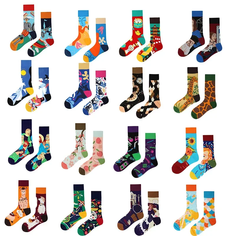 Nueva AB asimétrico Pato Mandarín calcetines para hombres y mujeres de dibujos animados divertido lindo Animal medio alto calcetines de algodón de tubo