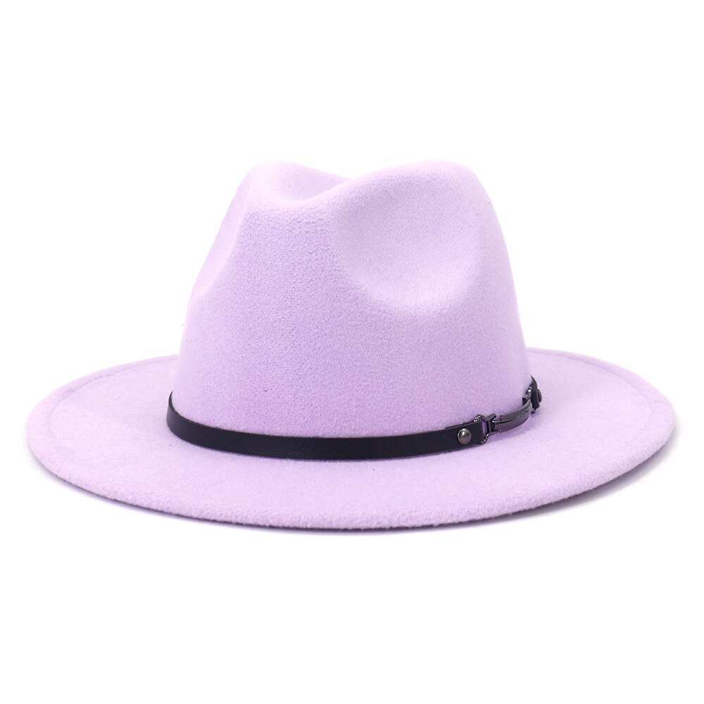Fedora Hat Women Men Autumn Winter Vintage Felted Jazz Top Hats Ladies Trend Party Wedding Performance Cap Sombreros De Mujer: light purple / 59to61cm