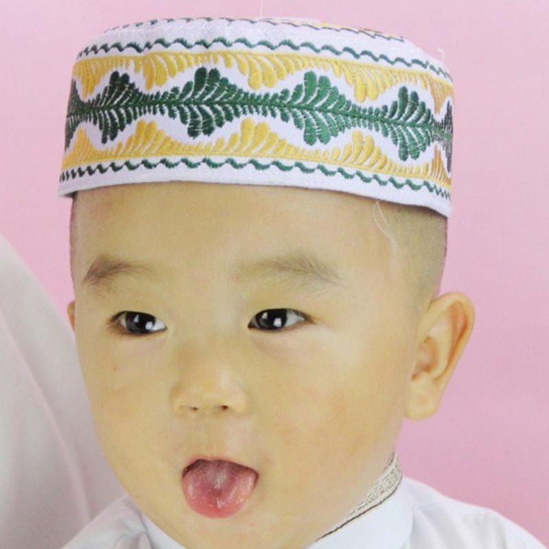Sombrero de chico musulmán islámico, gorro redondo bordado para niño, gorro de oración de Arabia Saudita