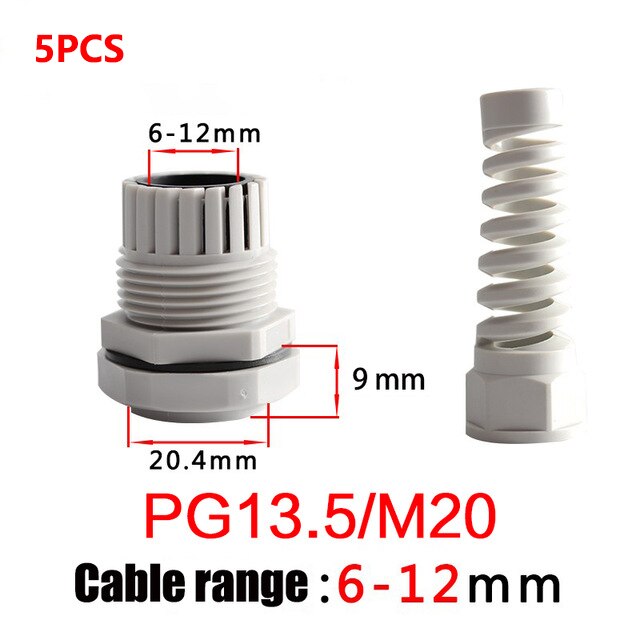 5 pièces IP68 étanche anti-flexion longue câble joint manchon connecteur plastique vis contrainte protecteur M12 PG7 / PG9 / PG11 3-6mm: PG13.5