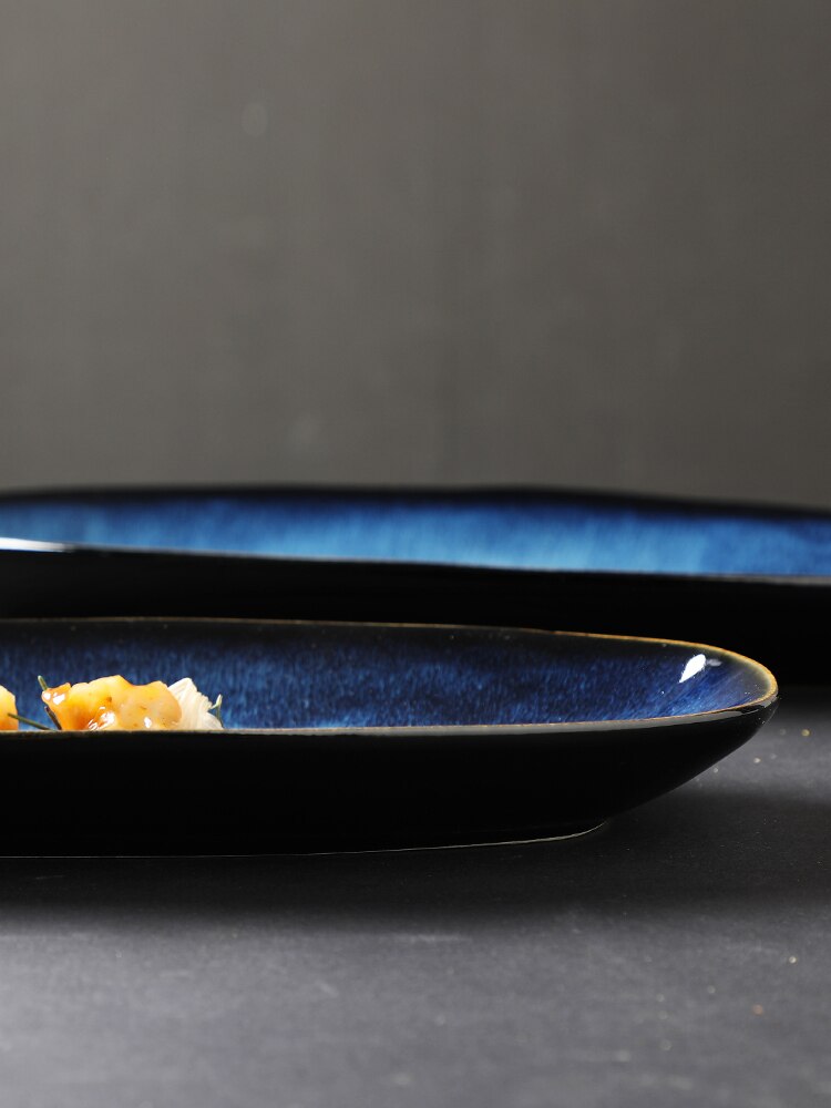 Ceramics Fish Dish Ellipse Dish Plate Steamed Fish Disc Sushi Disc Western-style Food Pandan-shaped Disc Loading Commercial