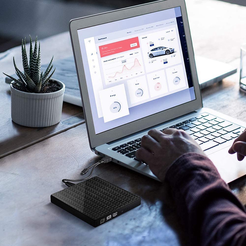 External CD DVD Drive, USB 3.0 USB-C CD DVD RW Reader Rewriter with SD TF Card Reader &amp; USB-Stick Port