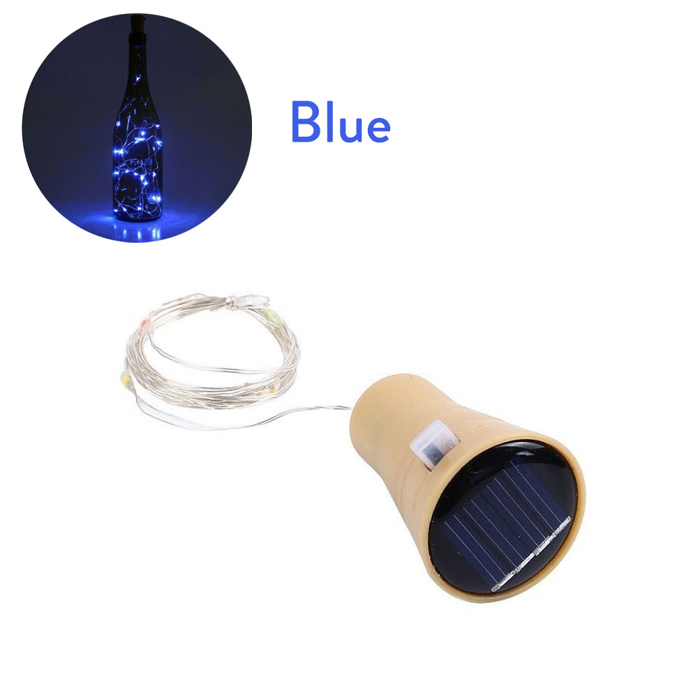 Luces solares para botellas de vino, 10LED, 15LED, 20LED, forma de corcho, guirnalda de luces navideñas, alambre de cobre, lámpara decorativa para habitación del hogar: Azul / 6-10 W