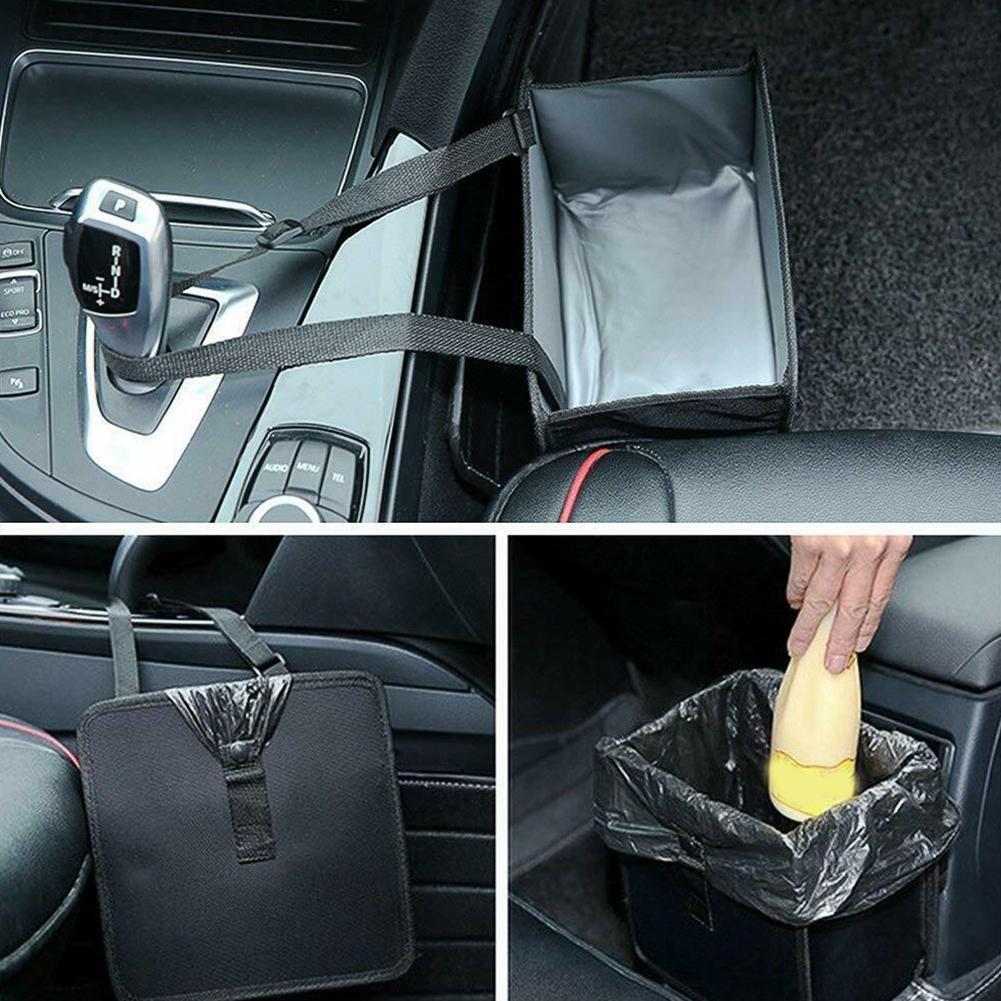Multifuntional Waterproof Foldable Car Garbage Can Trash Bin Bag Storage Pocket Organizer Hanging Oxford cloth Adjustable Black