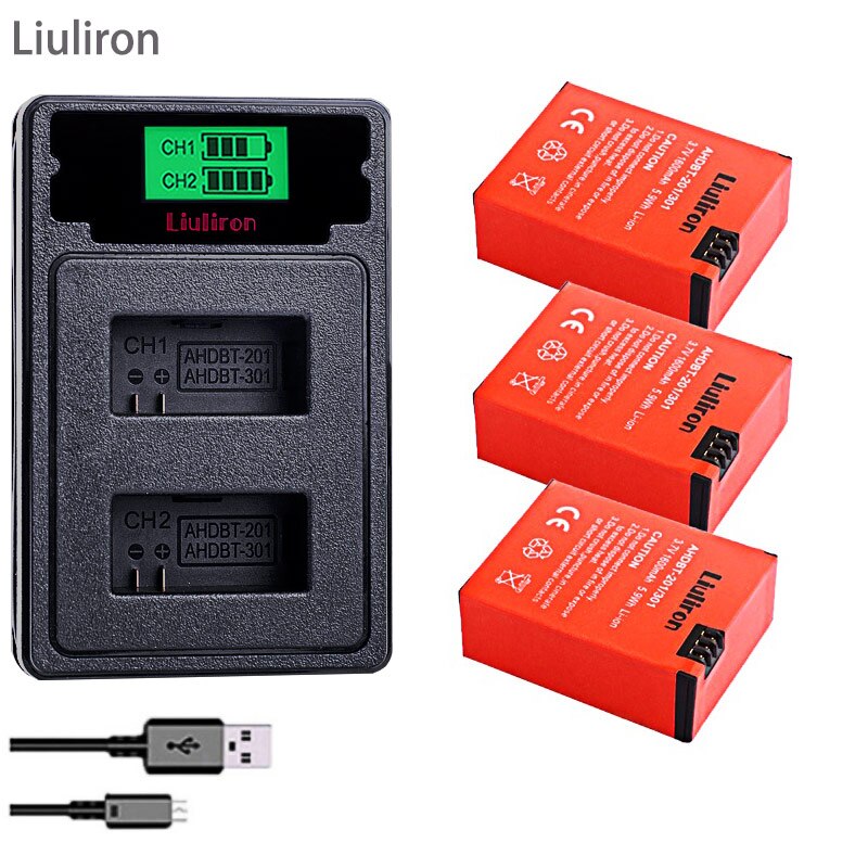 High capacity bateria hero 3 gopro hero3 battery + TYPE-C USB charger+battery case for GoPro go pro Hero 3 3+ camera accessories: charger and 3battery