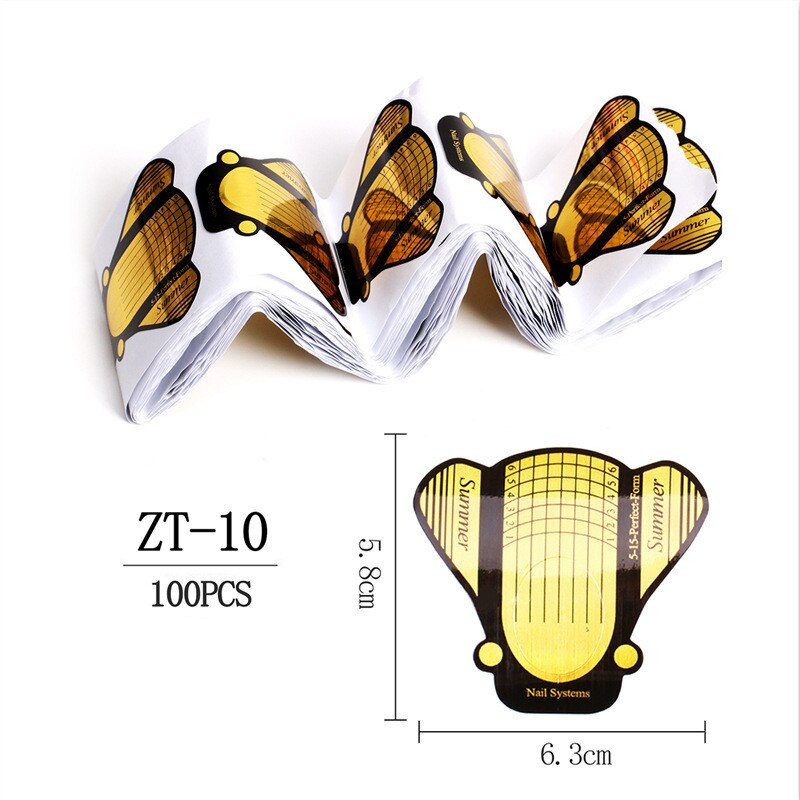 100 pièces poisson forme Nail Art français acrylique UV Gel conseils Extension Curl constructeur forme pochoir manucure outil autocollant pour polonais Guide: 10