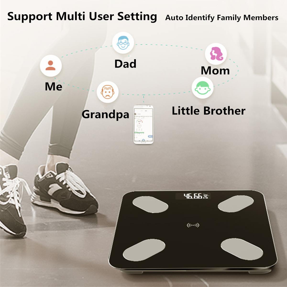 Bluetooth Scale Health Monitor APP Smart Human Weight Scale Body Composition Analyzer LED Digital USB Charge Sopport Android IOS