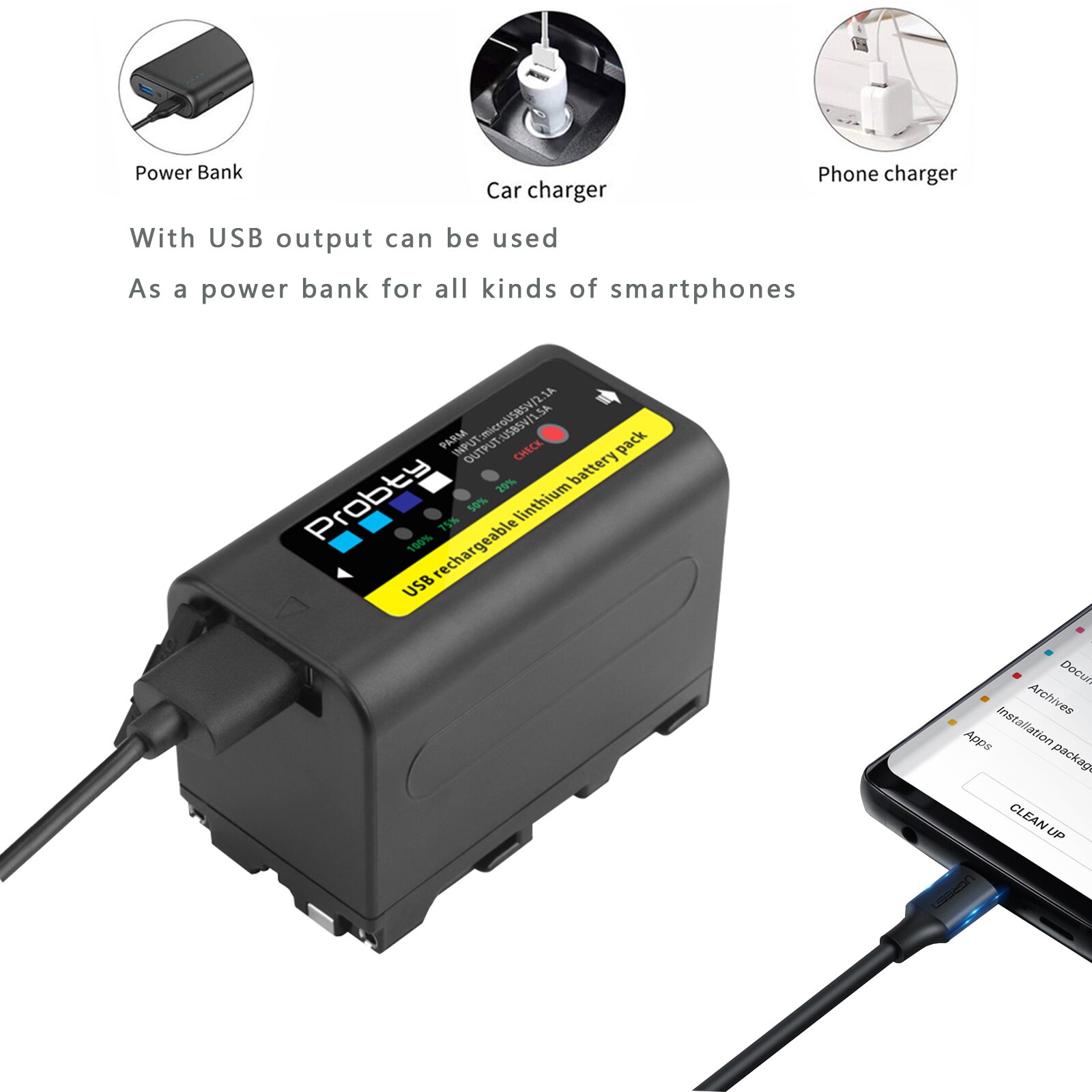 Probty 6800mAh/8800mAh NP-F980 NP-F970 NPF960 NPF970 Battery with USB Charge Output For Sony PLM-100 CCD-TRV35 MVC-FD91 MC1500C