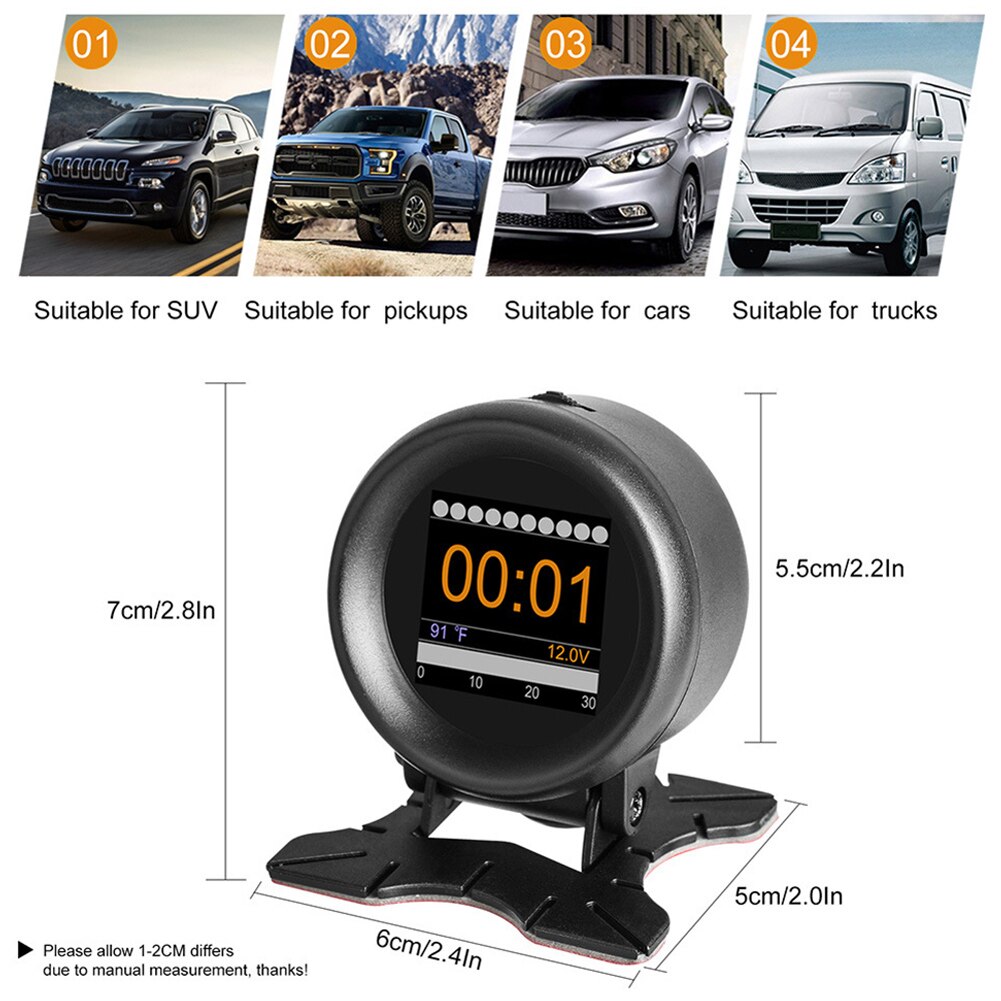Car HUD Speed Alarm Pressure Oil Water Temperature Gauge Code Reader for Driving GK99