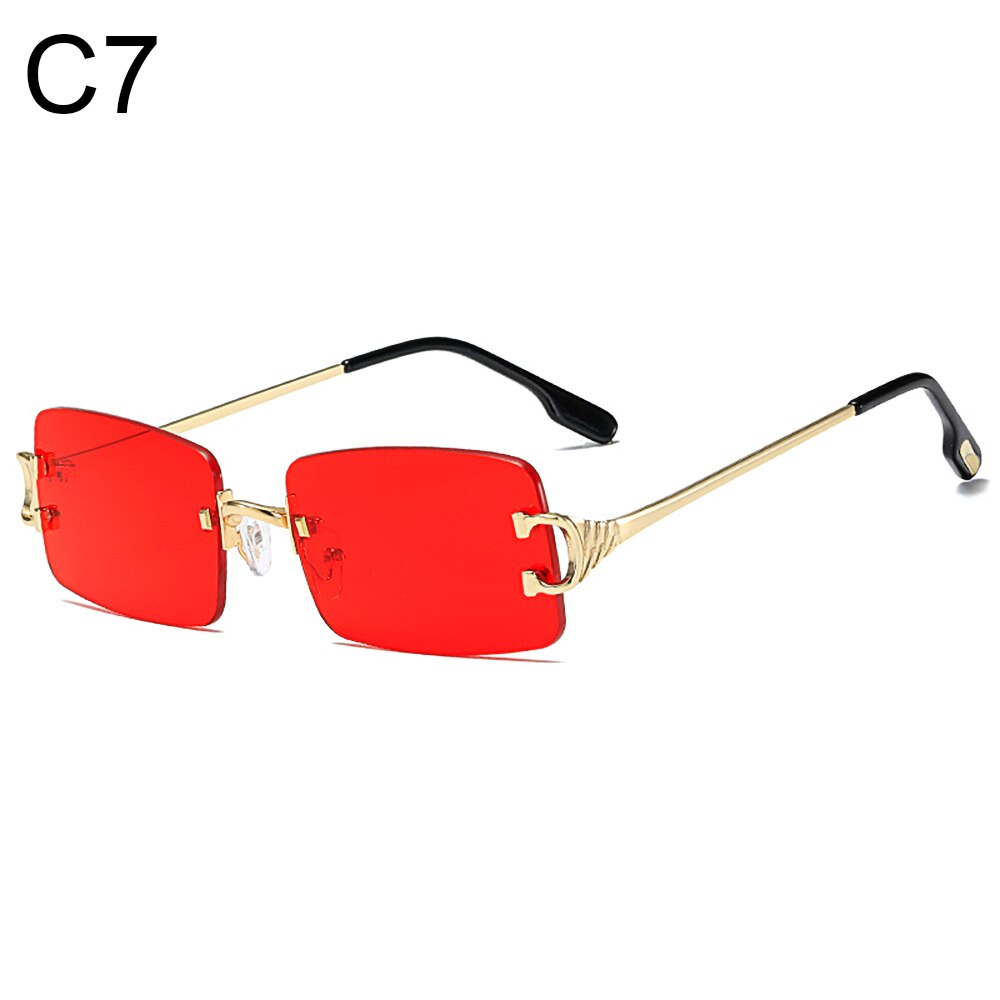 Tinted Lens Glasses Frameless Rectangular Sunglasses Men Women Rimless Outdoor Metal UV 400 Eyewear: C7