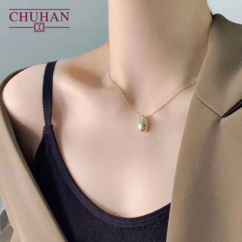Chuhan 18k gold wasseranhänger  au750 schlichte hochwertige 18k goldschmuckstücke aus echtem gold, feiner schmuck für damen