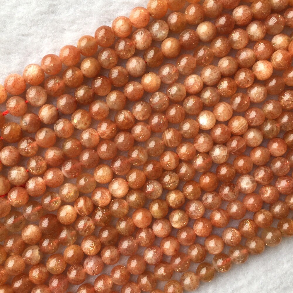 Real Genuine Natural Orange Gold Sanidine Sunstone Round Loose Gemstone Ball Beads 6mm 15" 05865