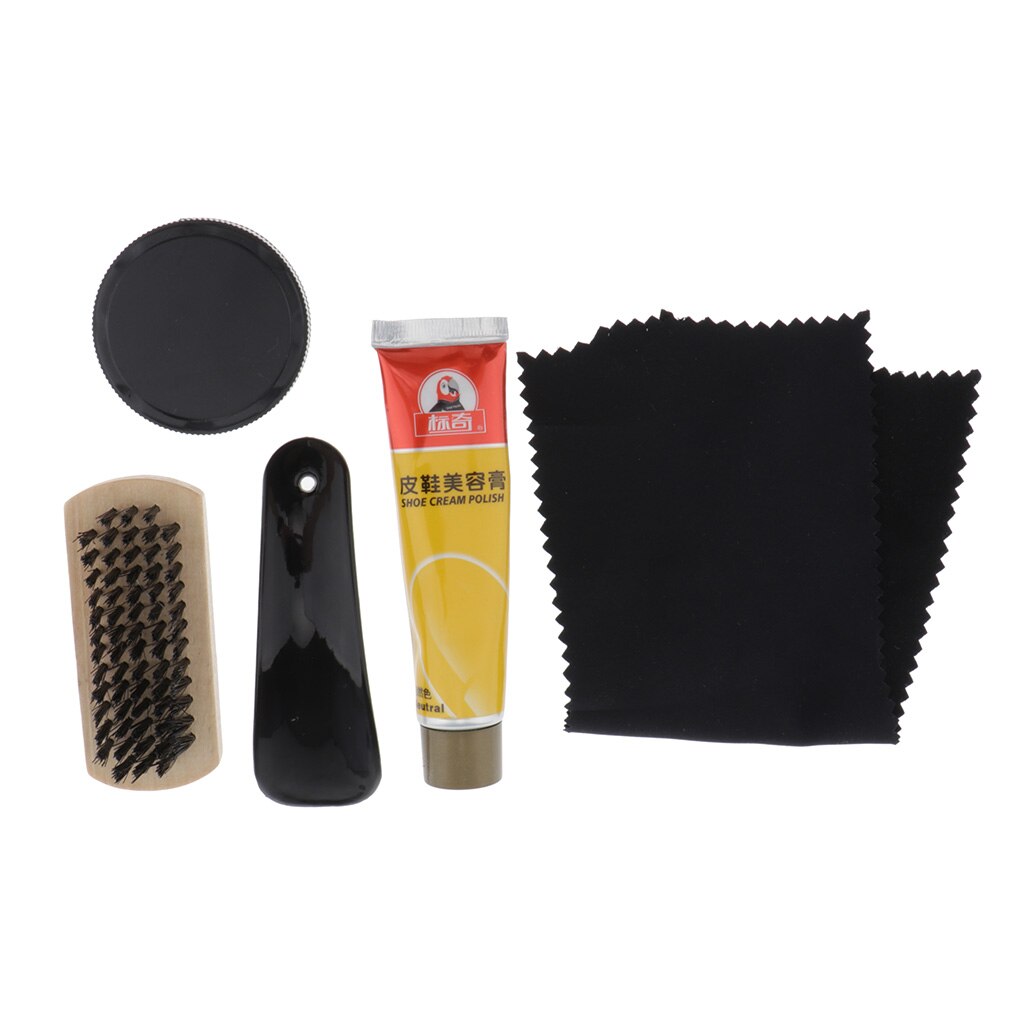 6pcs/set Shoes Shine Care Kit Polish Boot Cleaning Brush Tool With Cloth Bag