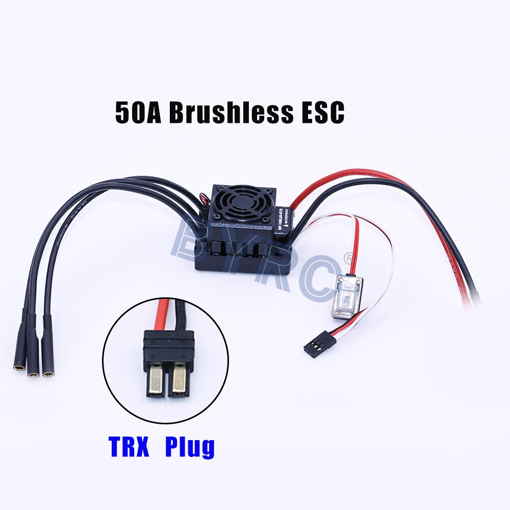 HOBBYWING Waterproof 50A RTR Brushless ESC Speed Controller WP-10BL50-RTR Programmable Fit 2-3S Lipo Pack for 1/10 RC Car: TRX plug