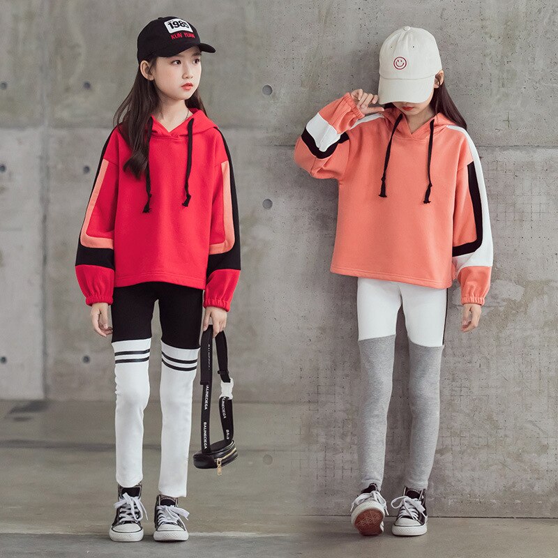 Herfst Kinderkleding Meisjes Hooded Sweatshirt Tiener Meisjes Katoen Patchwork Sweater Mode Toevallige Sweater, #9117