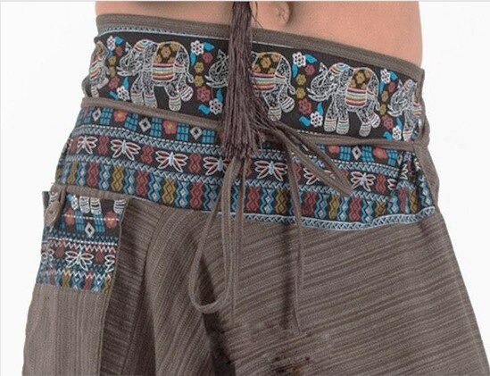Pantalon homme ample printemps et été style ethnique rétro art pantalon à jambes larges coton lin respirant imprimé