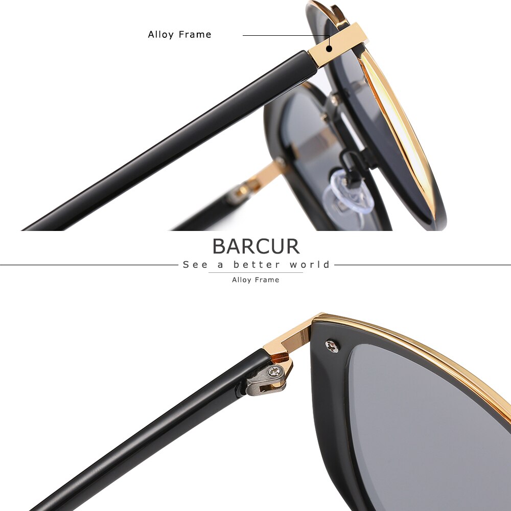 BARCUR Style lunettes de Soleil Polarisées Pour Femmes Catmore Rond Soleil Verre Dames Femme Lunettes Accessoire UVAB Protection