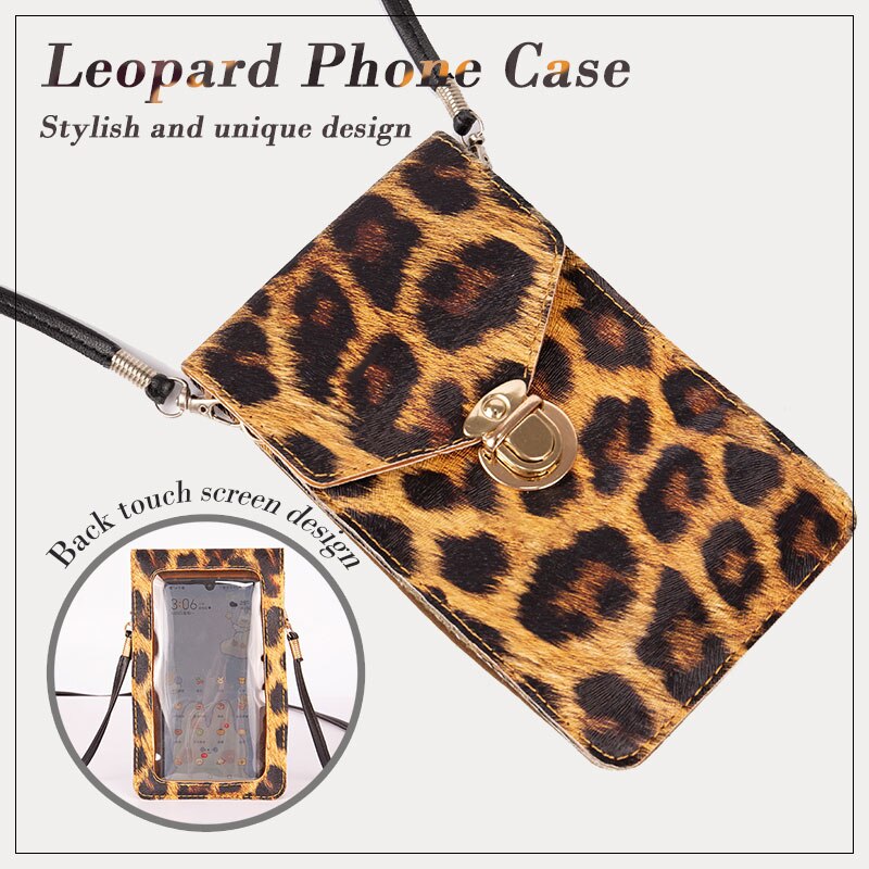 Touch Screen Mobiele Telefoon Purse Smartphone Portemonnee Lederen Schouderband Handtas Vrouwen Tas Luipaard Transparante Telefoon Bag Hots