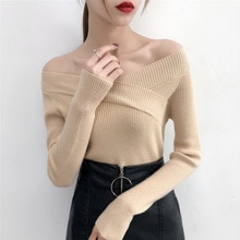 V-ringad tvinnad ryggtröja dam tröjor hösttröjor casual toppar långärmade stickade tröjor off shoulder pull femme