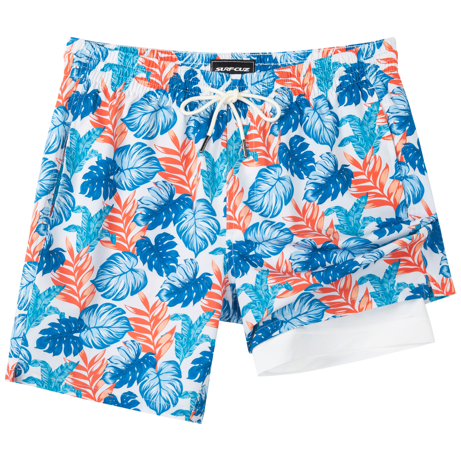 SURF CUZ Mens Swim Trunks with Compression Liner Quick Dry Swim Shorts 7" Swimming Trunks Stretch Bathing Suit Boardshorts: S / Silver