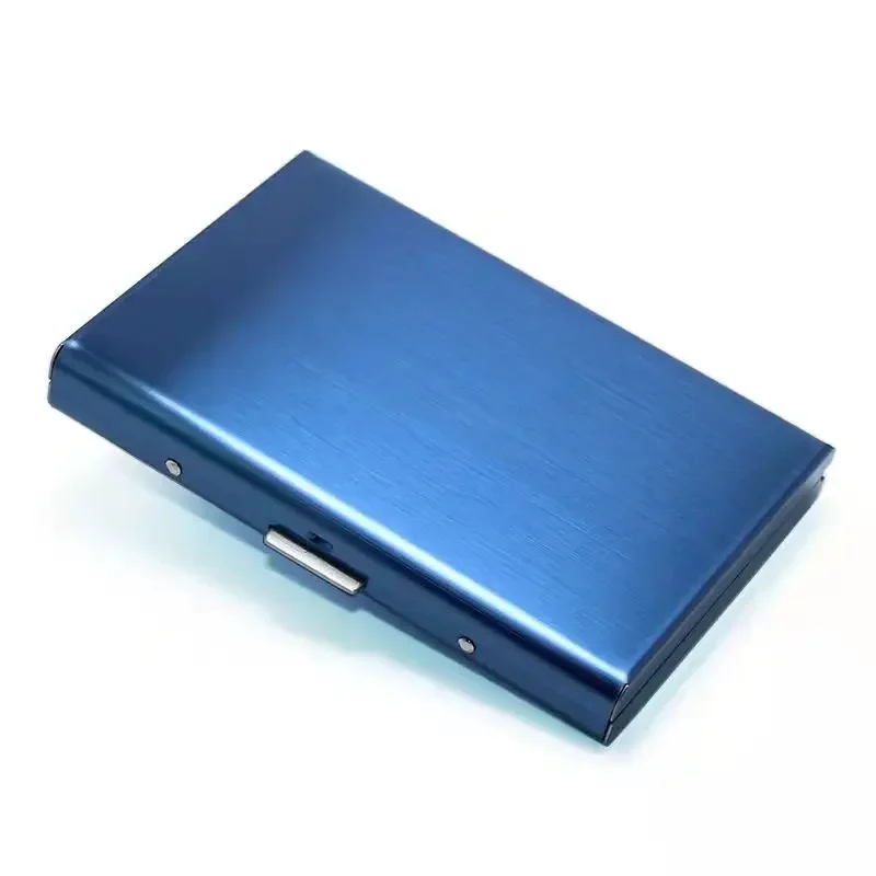 Nouveaux portefeuilles en métal en alliage d'aluminium RFID blocage porte-carte Anti-magnétique cartes de crédit d'affaires protecteur étui rigide pour hommes femmes: Bleu