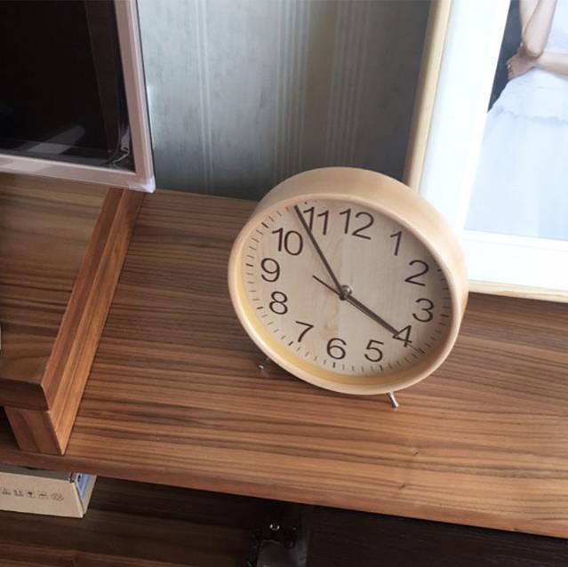 Houten Bureauklok Grote Woonkamer Tafel Decoratie Creatieve Moderne Mute Naald Wekker