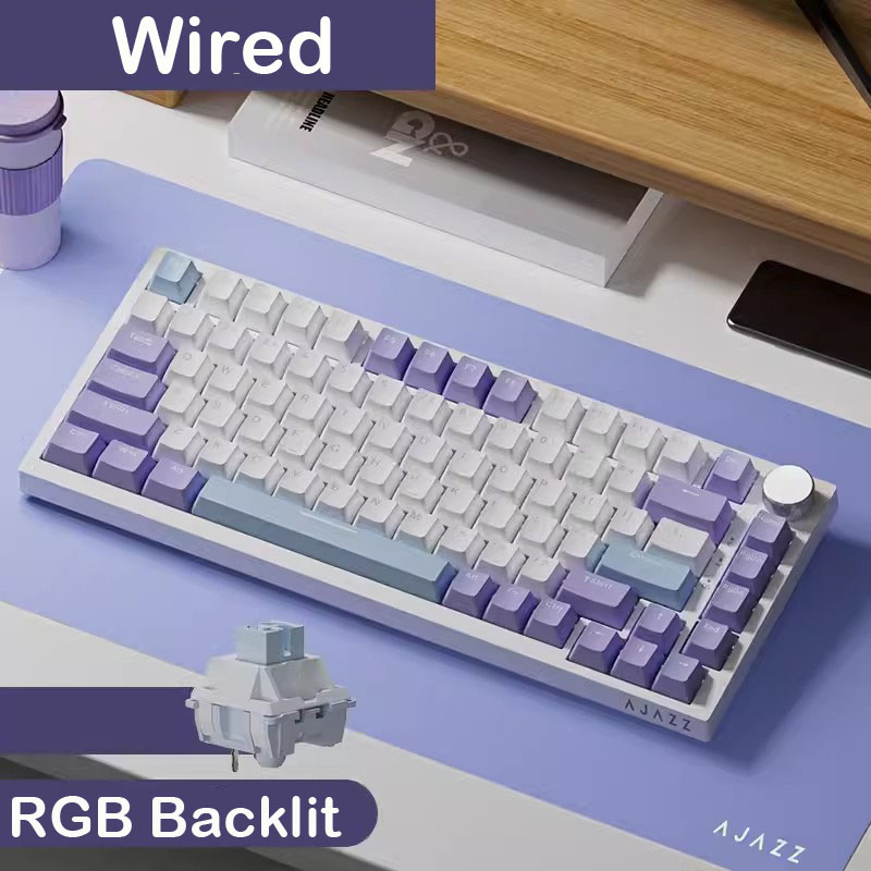 AJAZZ AK820 clavier de jeu mécanique filaire et sans fil 75% disposition compacte, commutateurs remplaçables à , connexion Tri, rétro-éclairage RVB: Violet