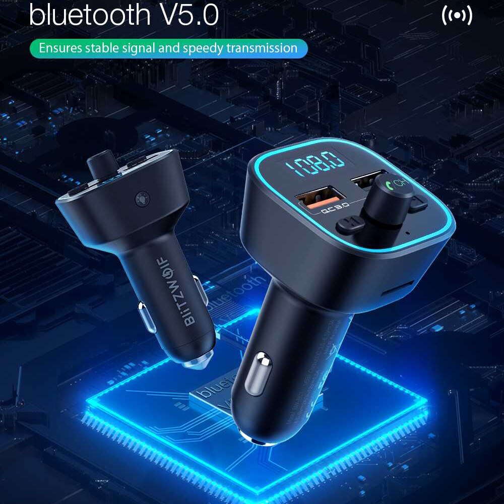 Blitzwolf BW-BC1 Auto Bluetooth 5.0 Fm-zender 18W Qc 3.0 Usb Auto Charger Rgb Digitale Display Bluetooth Audio Adapter muziek