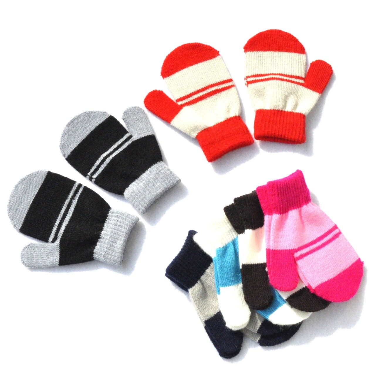 Warmom Baby Knitting Warm Soft Gloves Kids Boy Girl Stripe Pattern Mittens Children Boys Girls Gloves Soft Knitting for 1-4Y