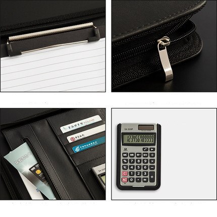 A4 Zipper Padfolio Portable File Bag Luxury Folder With Calculator Organizer Memo Pads Business Manager Briefcase Stationery