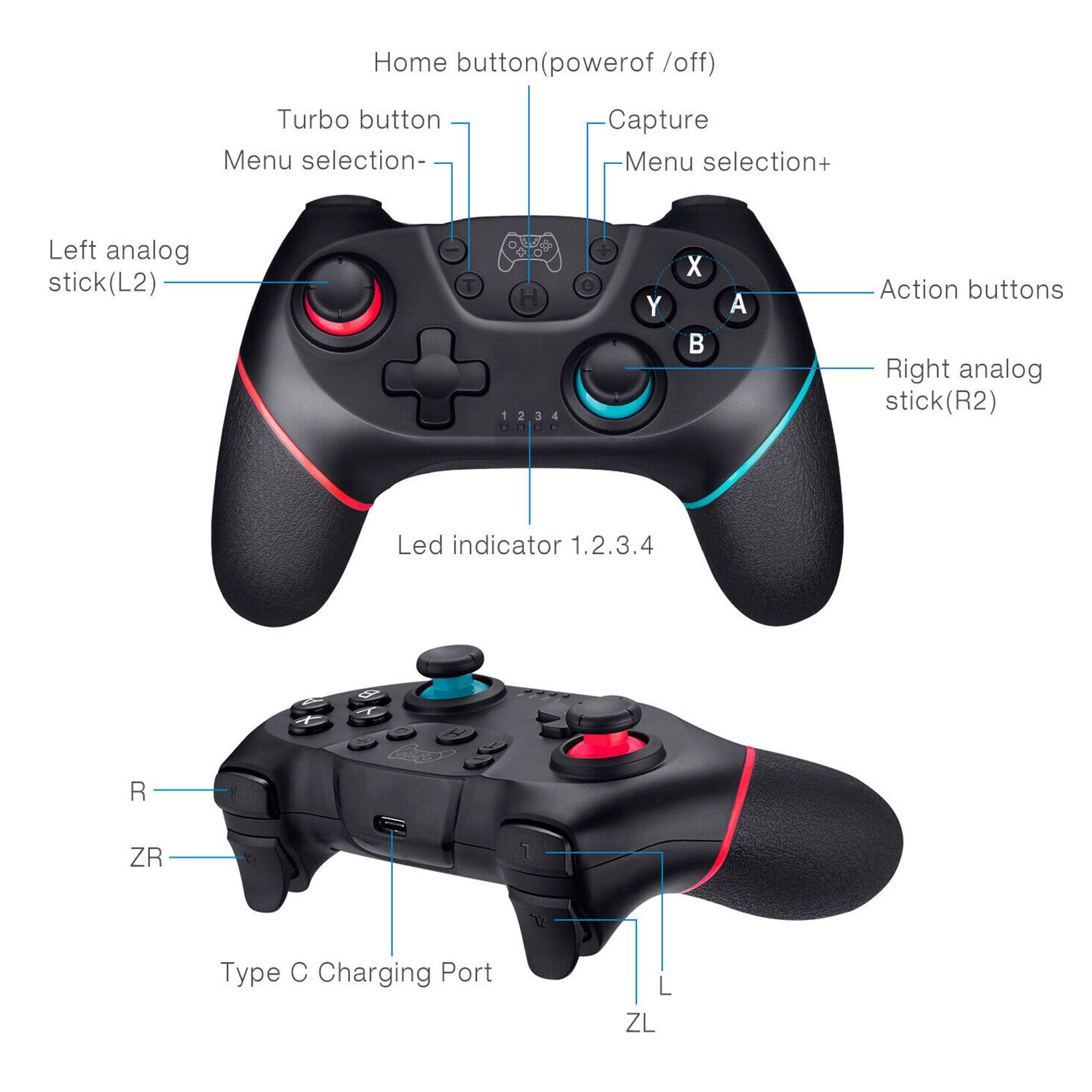 Turbocharging/Capture/Home Functie Ingebouwde 3.7V/500Mah Lithium Ion Batterij Game Controller Usb Opladen kabel