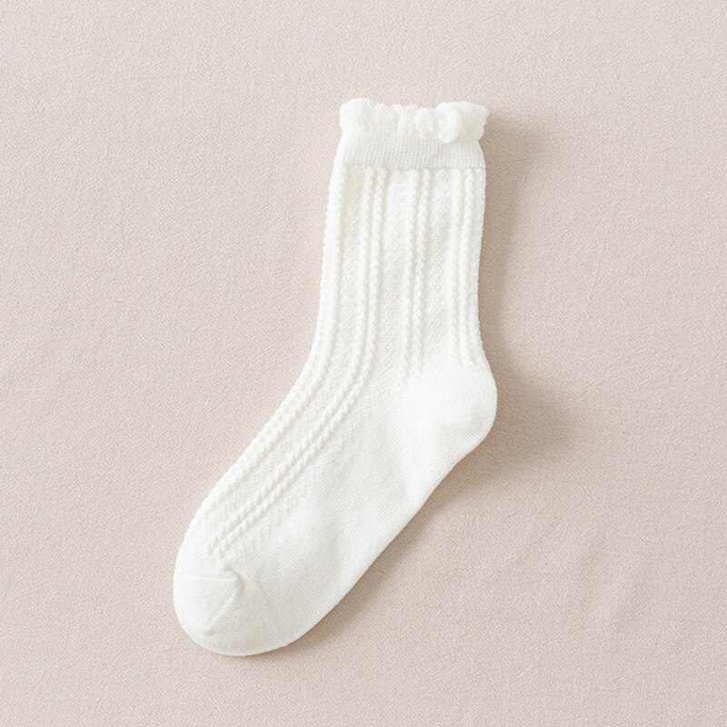 Frilly Ruffle Socks Japanese Style Kawaii Cute Cotton Woman Socks Harajuku Retro Casual Solid Color White Black Beige Crew Socks: white