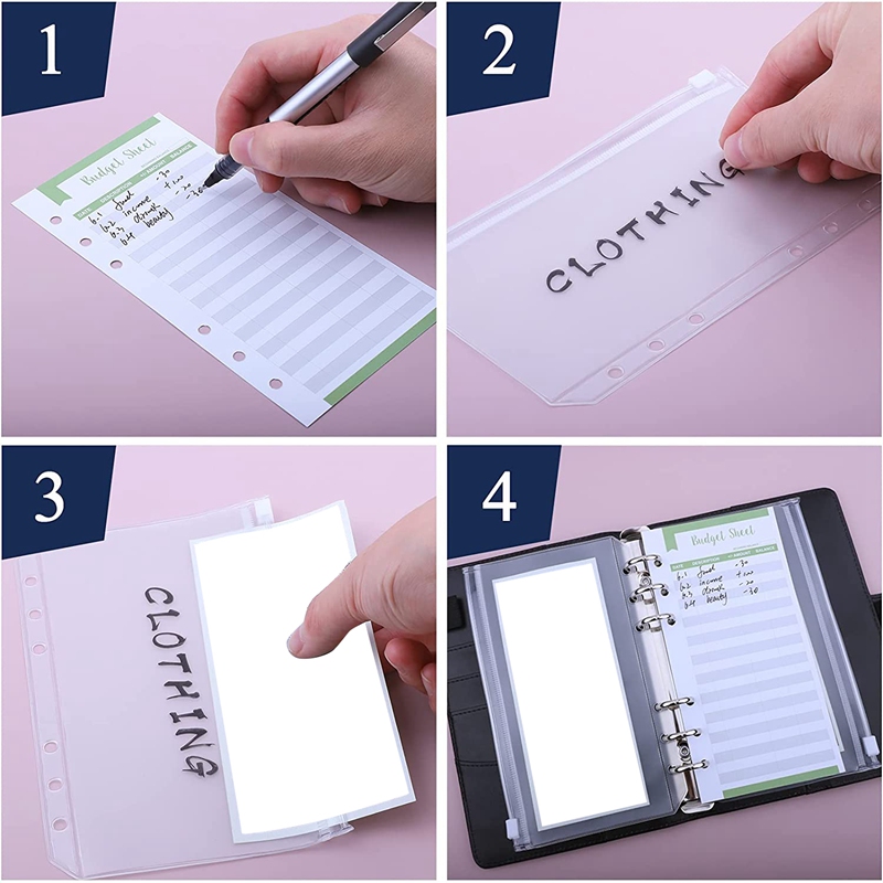 A6 PU Binder Case,with A6 Binder Pockets 12 Expense Budget Sheets Sticker Labels for 26 Categories Ring Budget Binder