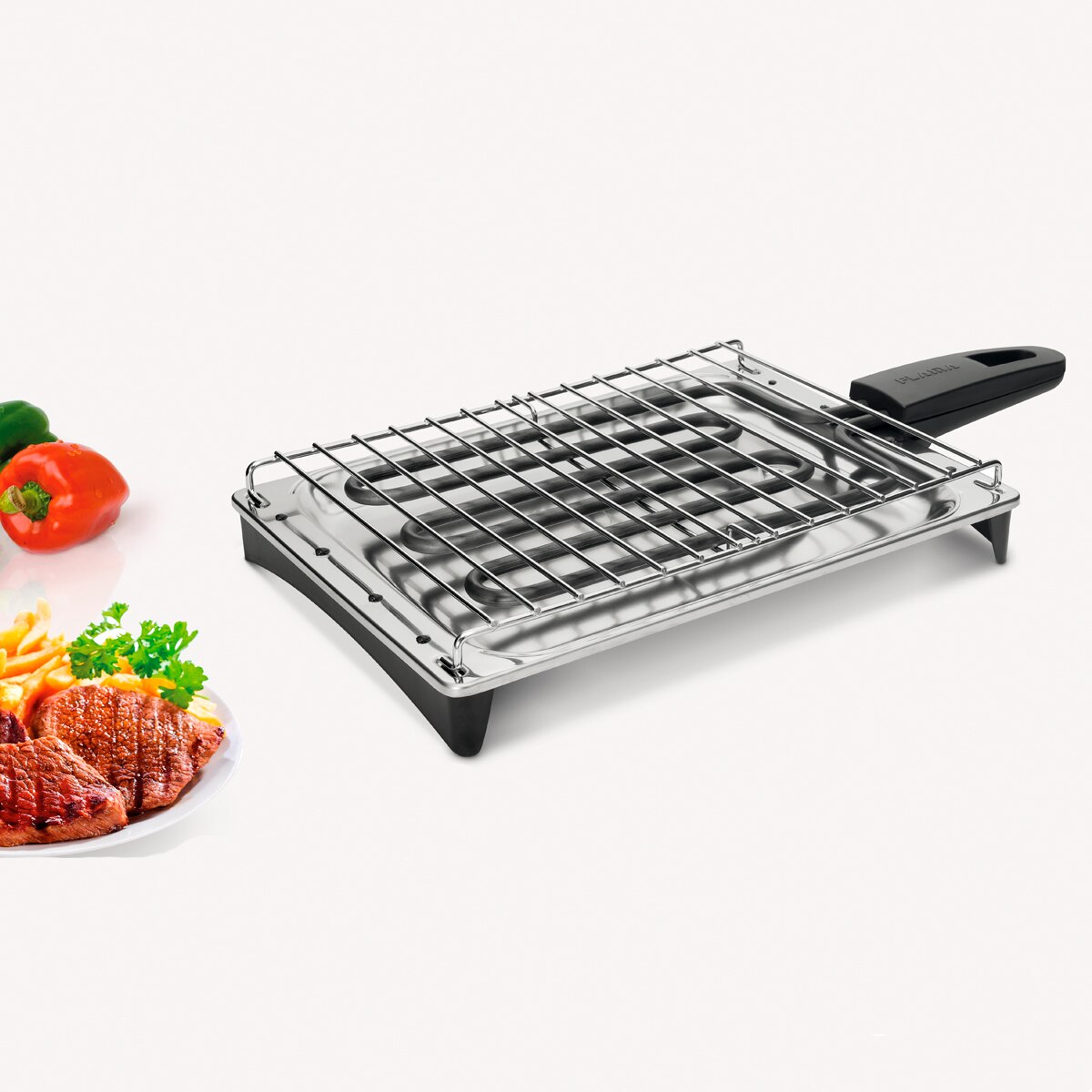 Flama Barbacoa 4220FL, 2000W, Inox, Microswitch de Seguridad, Superficie de cóccion 290 x 220 mm, Bandeja en Acero Inoxidable