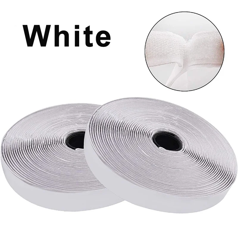 1 M/paar Zelfklevende Klittenband Tape Sticky Back Strips Zelfklevende Sluiting Montage Tape Hang Bevestiging 16/20/30/38/50/100mm: 10mm / WHITE