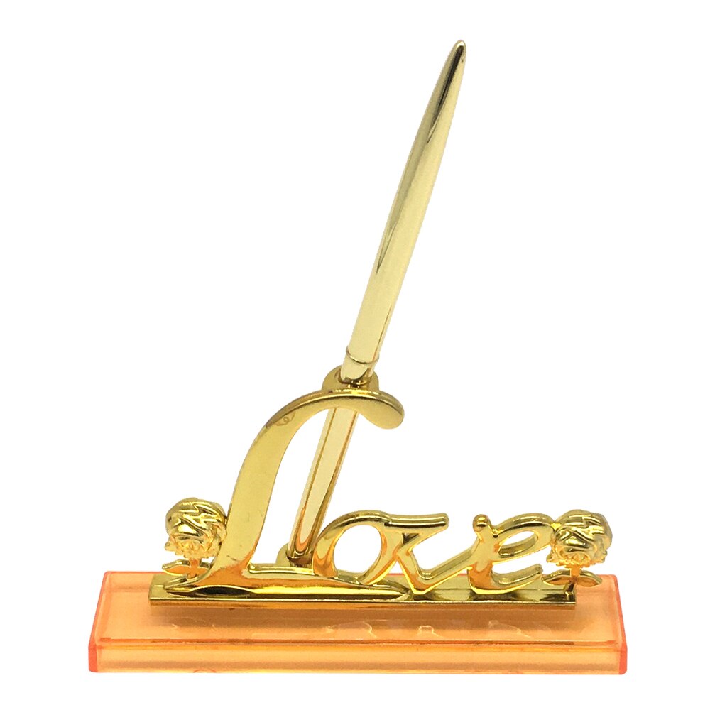 Hochzeit Unterzeichnung Stift mit Gold Überzogene Metall Liebe Halfter Party Gästebuch Kuli-einstellen Hochzeit Braut Engagement Dekoration Liefert