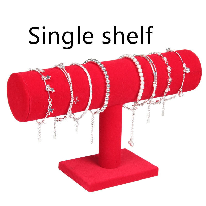 1pcs Vintage PU Leather / Velvet Bracelet Chain Watch T-Bar Rack Jewelry Organizer Hard Display Stand Holder: T-Red