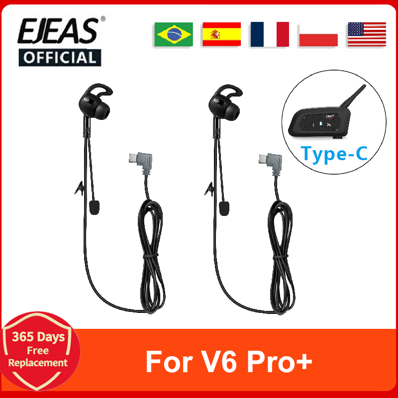 2 Stuks Type-C Interface In-Ear Scheidsrechter Hoofdtelefoon Voor Ejeas V6 Pro + Motorhelm Bluetooth Intercom