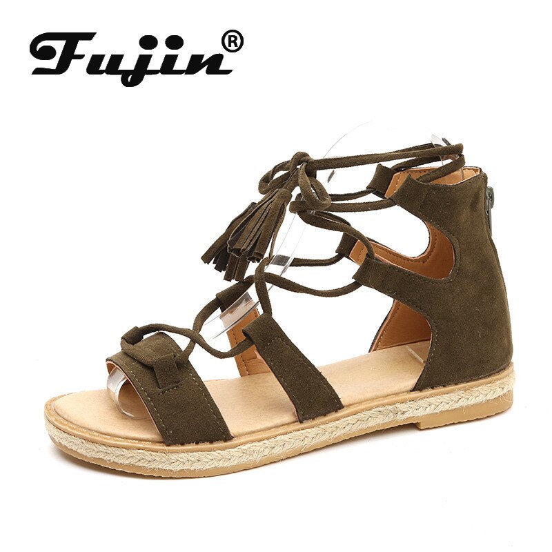 Fujin flad rem rom sandaler dame stil casual plus size slides strandsko åndbar taske hæl sandaler
