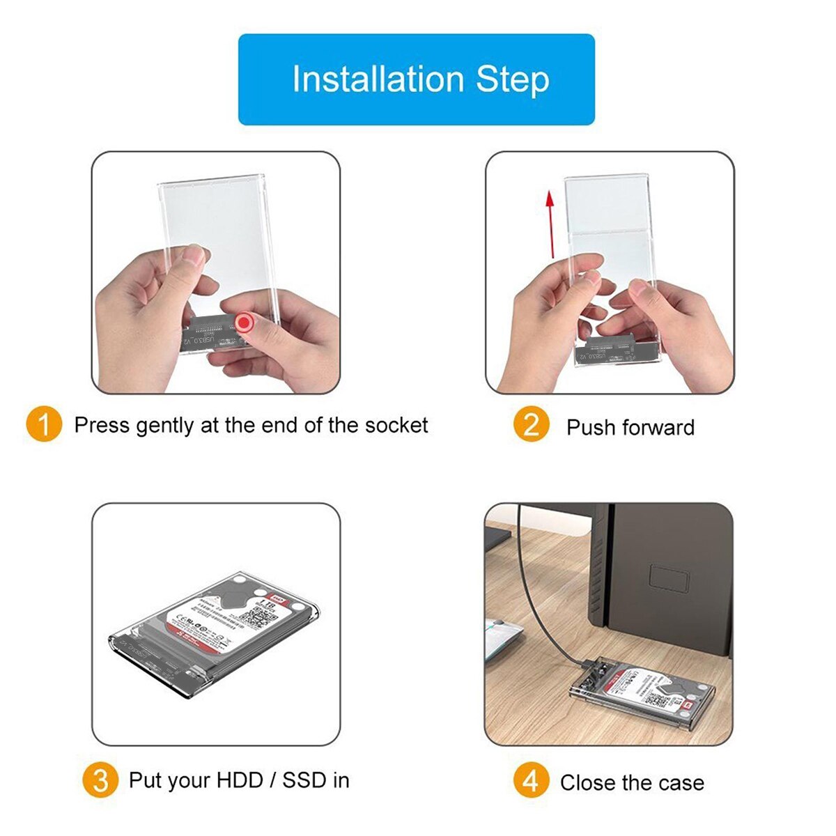 Carcasa de disco duro externo SOONHUA, delgada, libre de herramientas SATA, carcasa Caddy supervelocidad de 2,5 pulgadas con Cable USB 3,0 para ordenador portátil