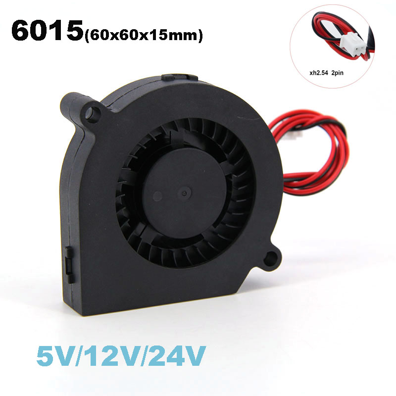 Blæser Køler Turbo 60mm 6015 - DC 5V/12V/24V - 60x60x15mm - Køling PC/CPU/3D Printer