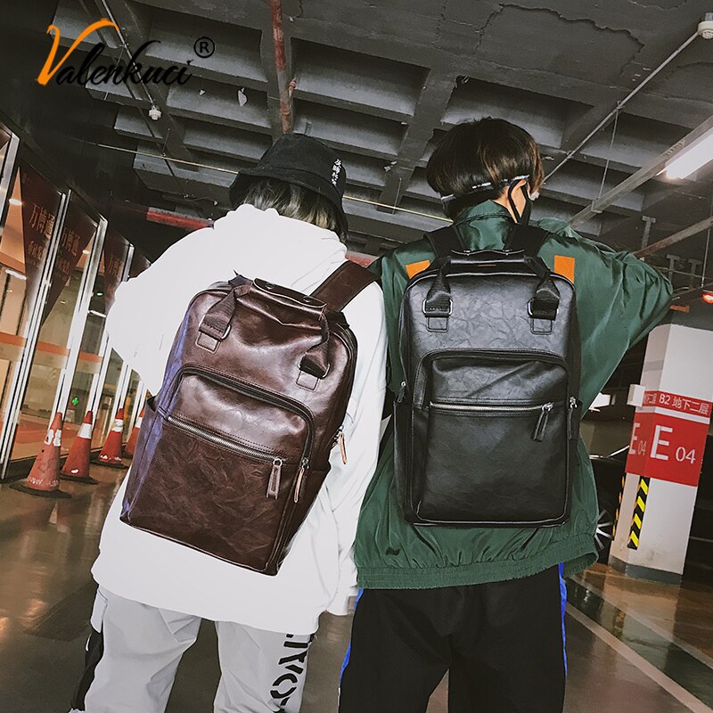 Mannen Rugzak Pu Lederen Rugzak Grote Laptop Rugzakken Mannelijke Mochilas Casual Schooltas Voor Tieners Jongens Bruin Zwart