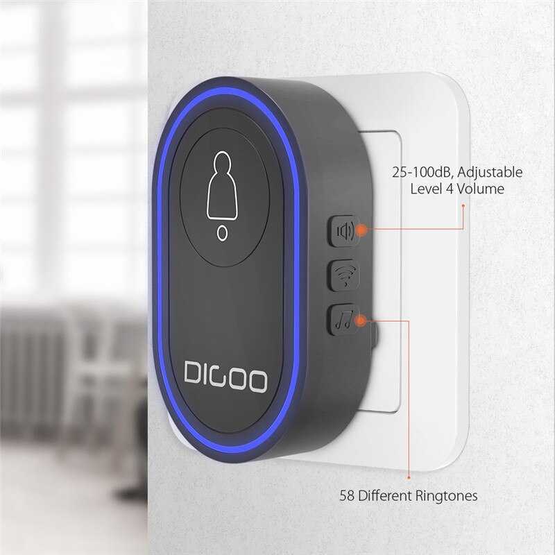 Digoo velkomst dørklokke 433 mhz trådløs dørklokke sikkerhed alarm smart dørklokke klokke 58 ringetoner valg indendørs udendørs klokke